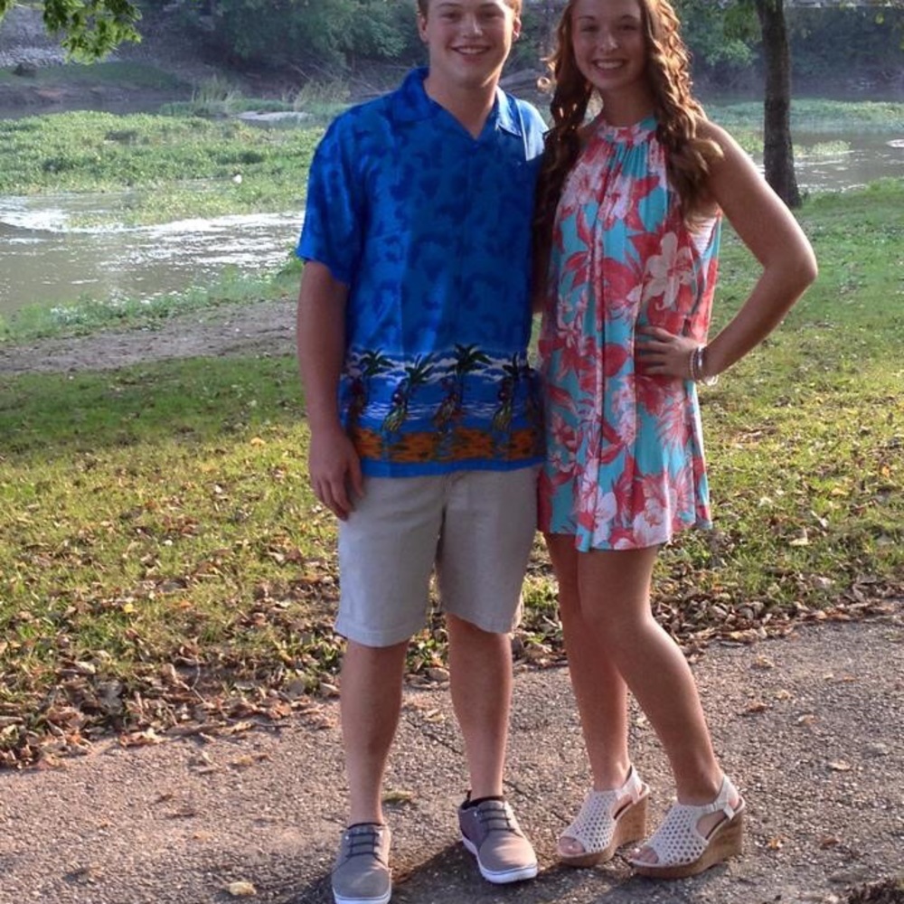 teal/coral hawaiian dress